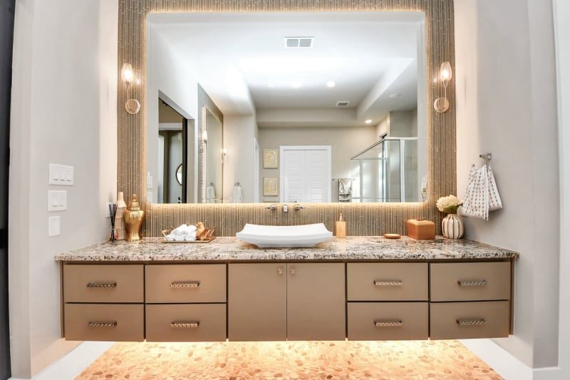 Staged bathroom in Fulshear, TX by Halo Staging & Design