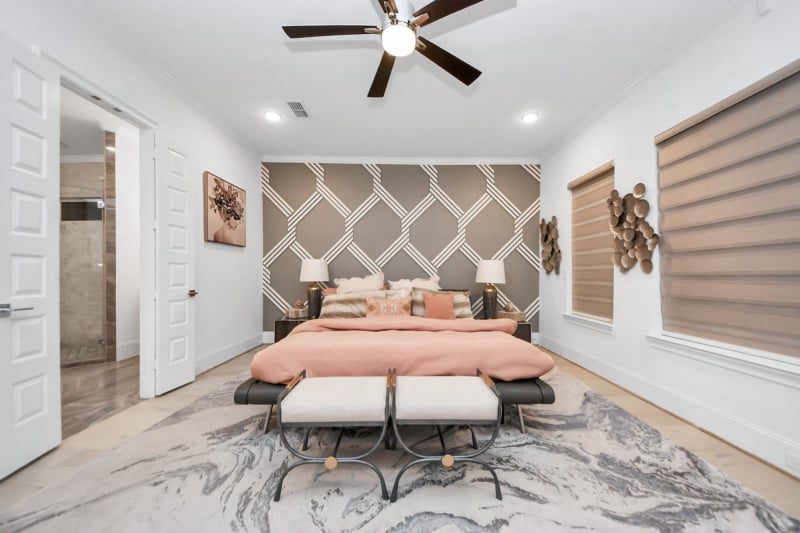 Staged bedroom in Cypress, TX by Halo Staging & Design