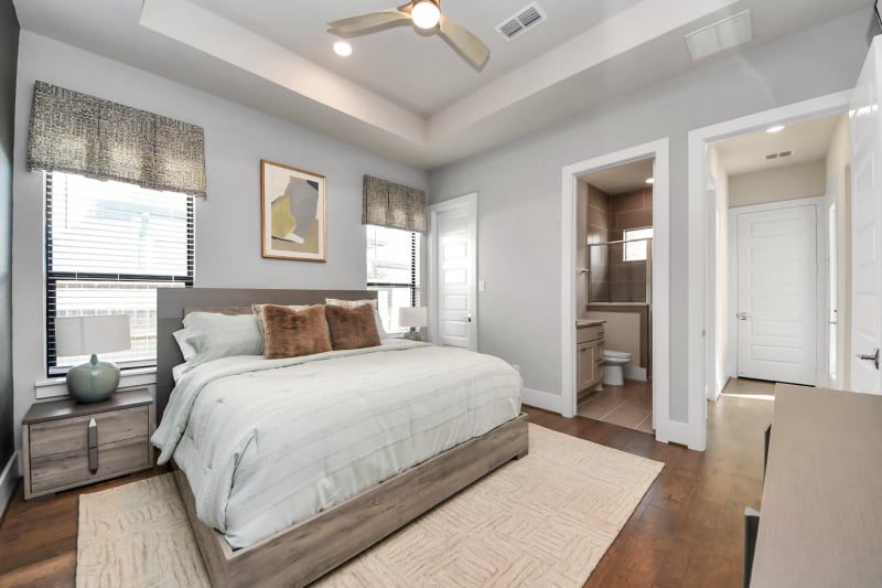 Staged bedroom in Fulshear, TX by Halo Staging & Design