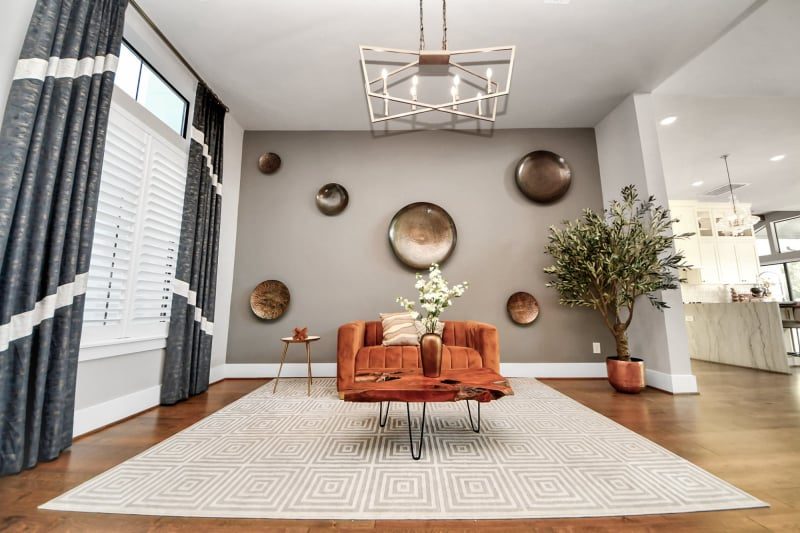 Staged living room in Fulshear, TX by Halo Staging & Design